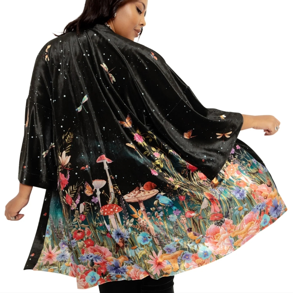Blackmilk Fairytale Floral Black Velvet Kimono S/M